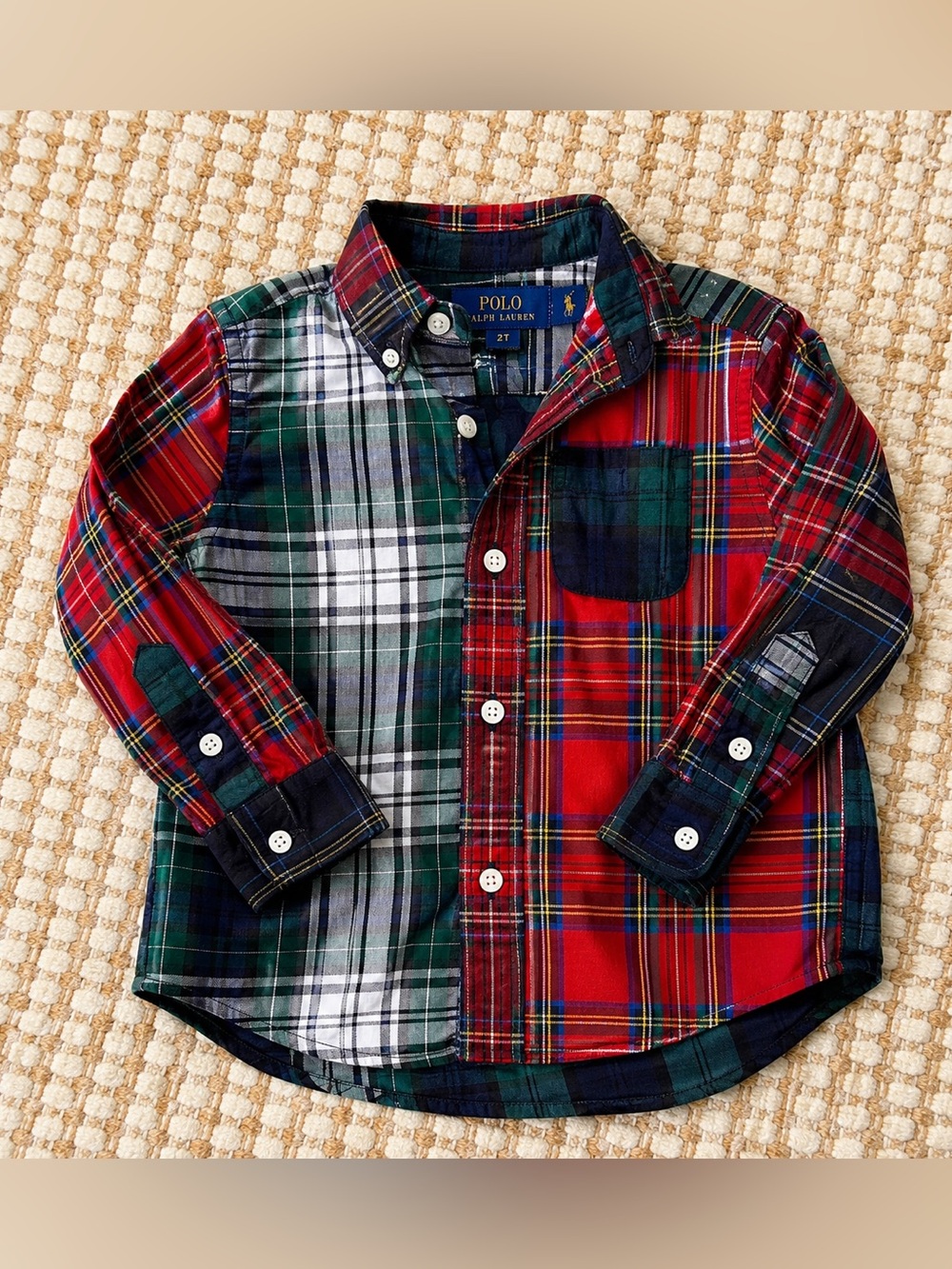 Ralph Lauren Boys Plaid Patchwork Button Down Shirt Size 2T | Holiday Tartan